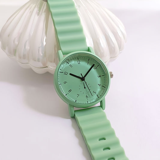 Women's New Jelly Color Round Shell Student Silicone Strap Quartz Watch