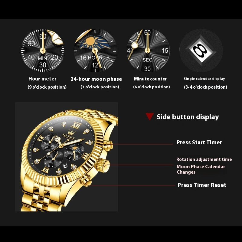 Men's Fashionable Golden Quartz Watch